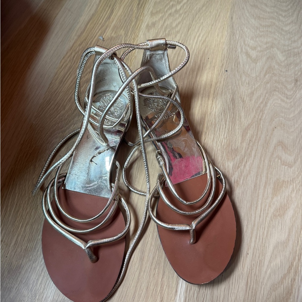 Vince Camuto Gold Strappy Sandals. Womens 8